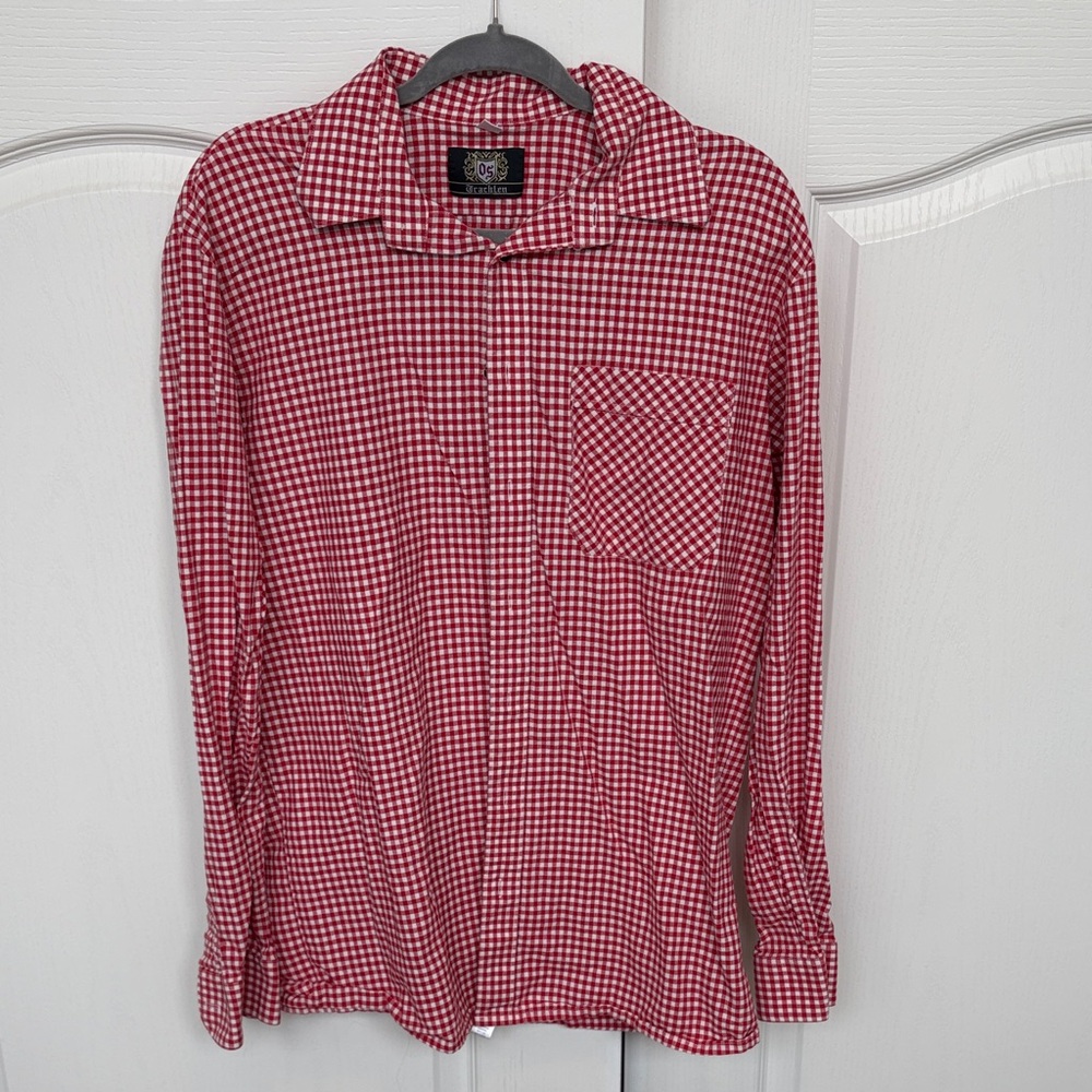 OS Trachten Red Gingham Men's Button-Up Shirt